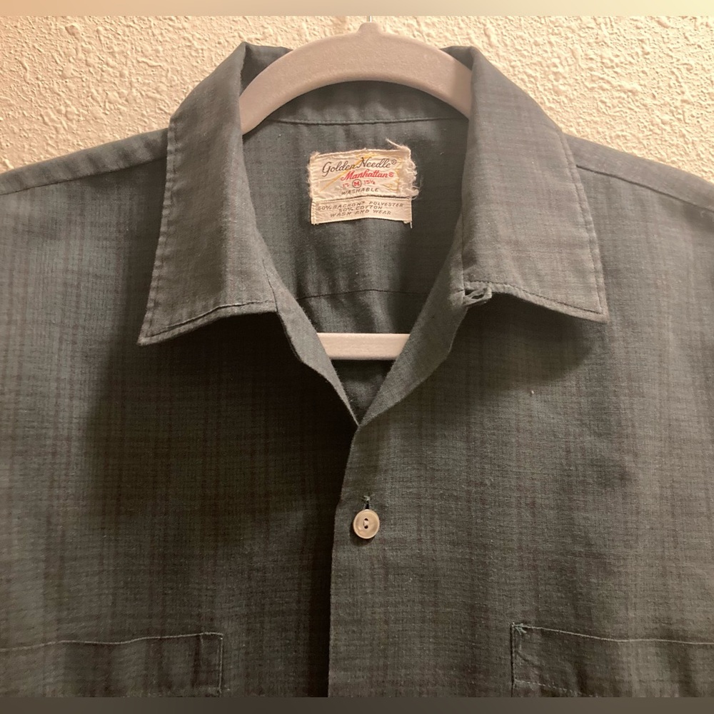 1950s/1960s Vintage Men’s Tab Collar Dark Gray LS Shirt MED